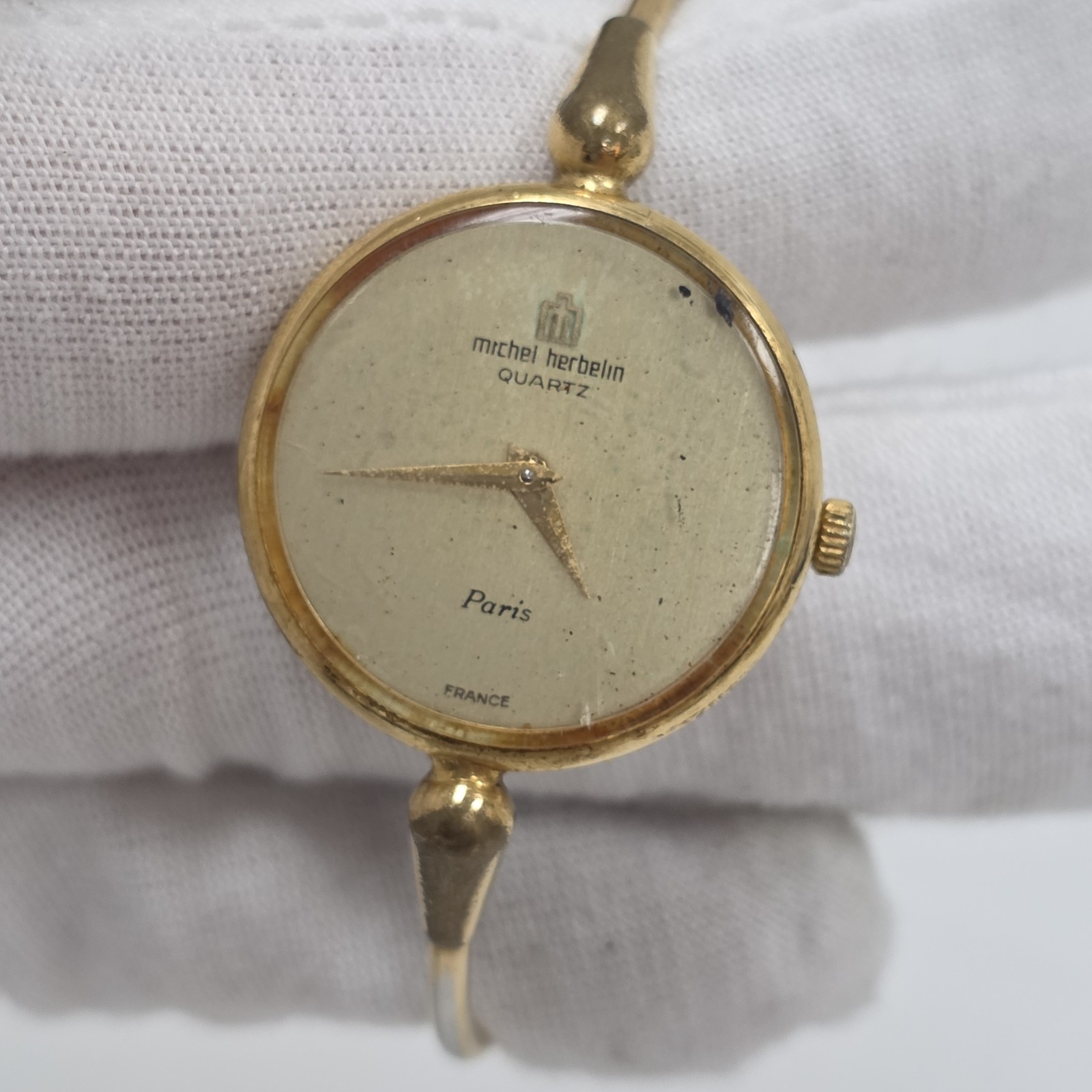Michel Herbelin Gold Plated Quartz France Bangle Ladies Watch Parts/Repair