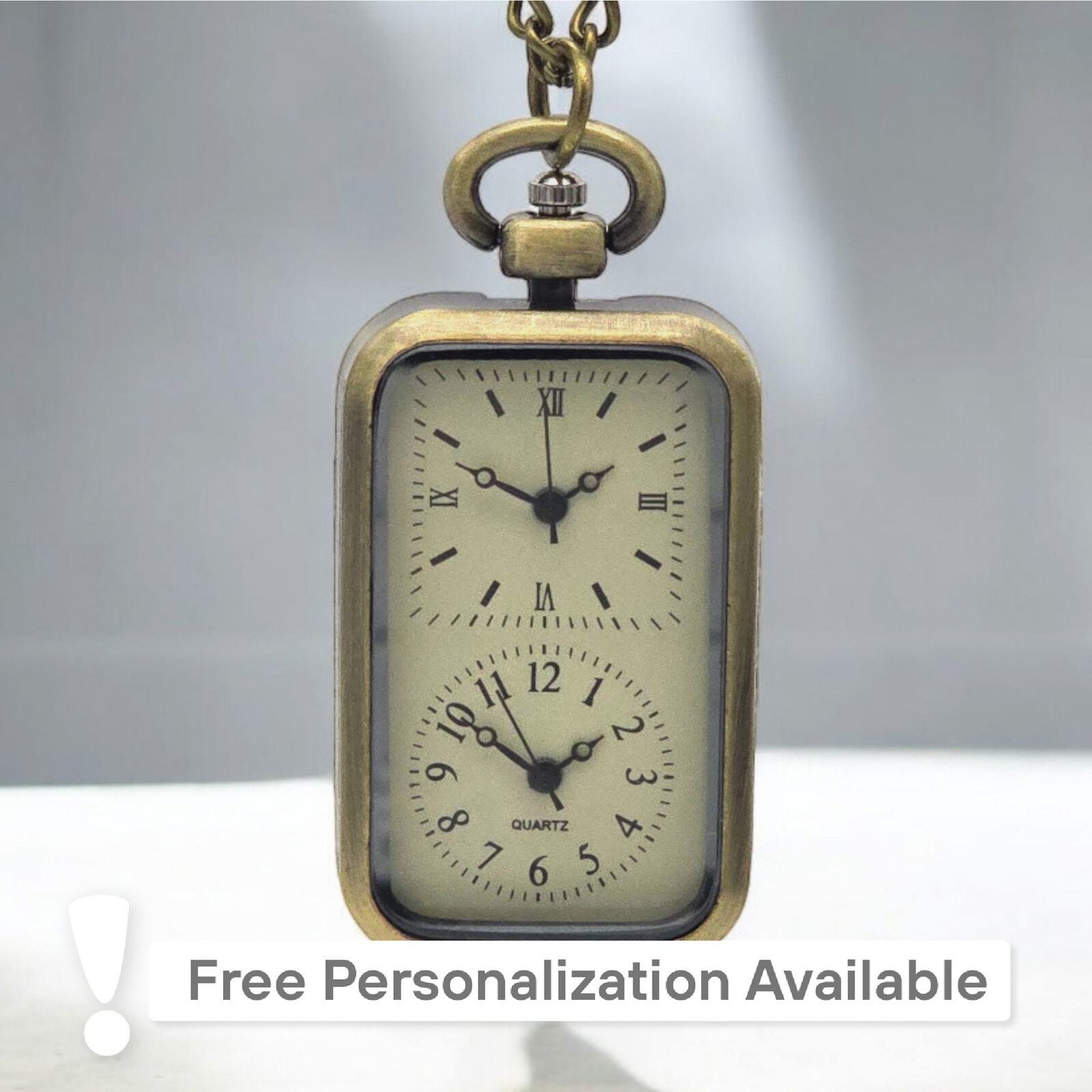 Vintage Look Dual Time Zone Pendant Watch – Brass Necklace, Retro Traveler’s