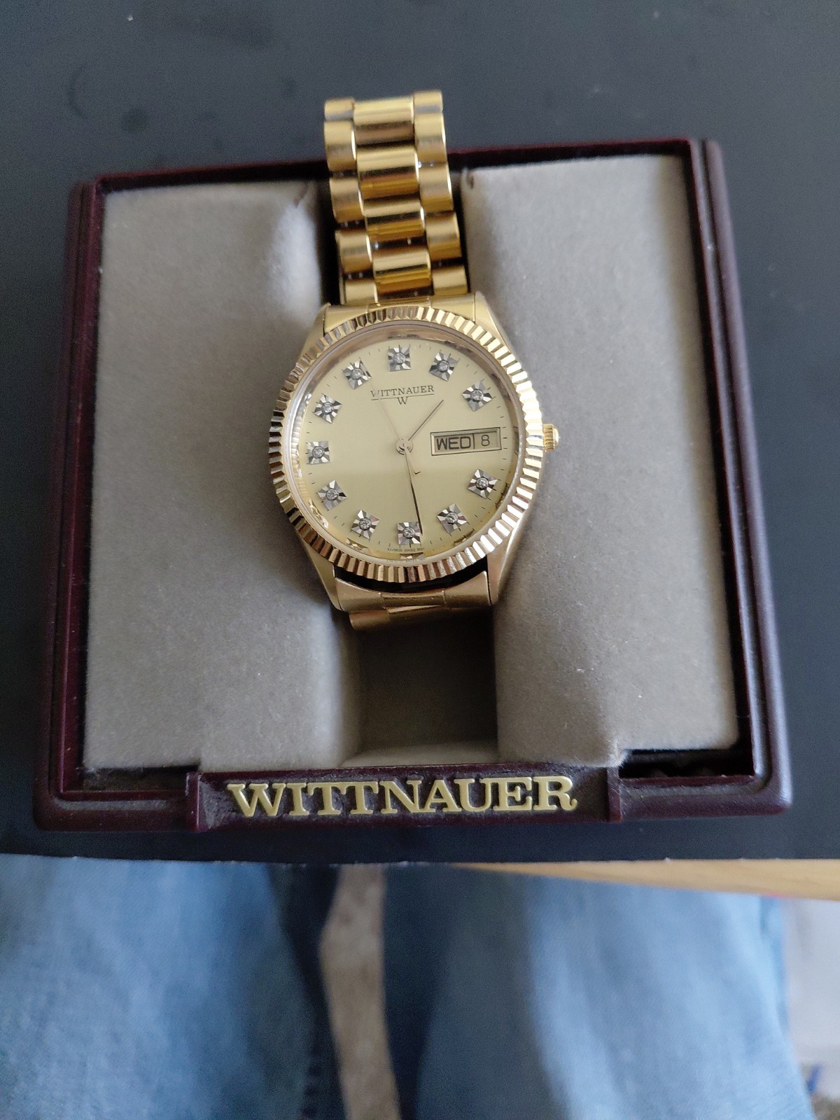 Vintage Wittnauer Swiss Crystal Indice Day Date Quartz Watch – New Battery