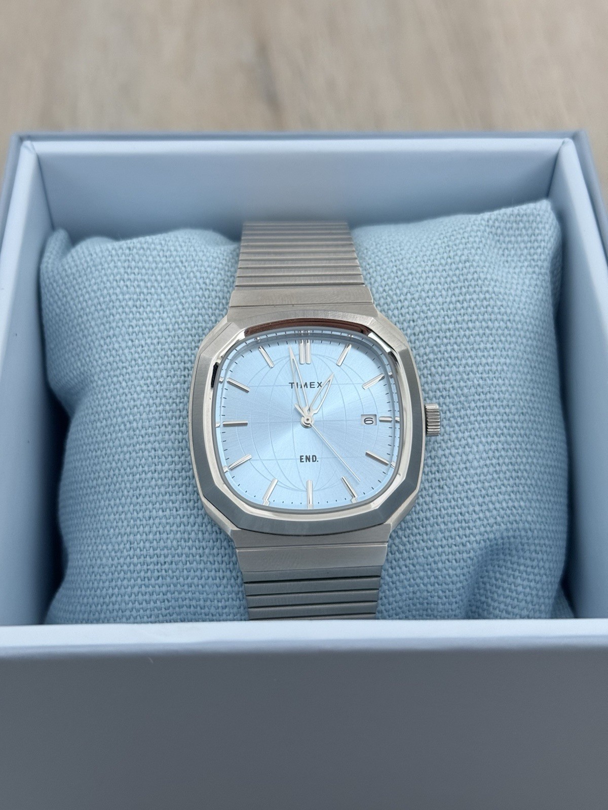 END. x Timex 1981 Reissue Inspired Ice Blue Dial Stainless Steel Watch