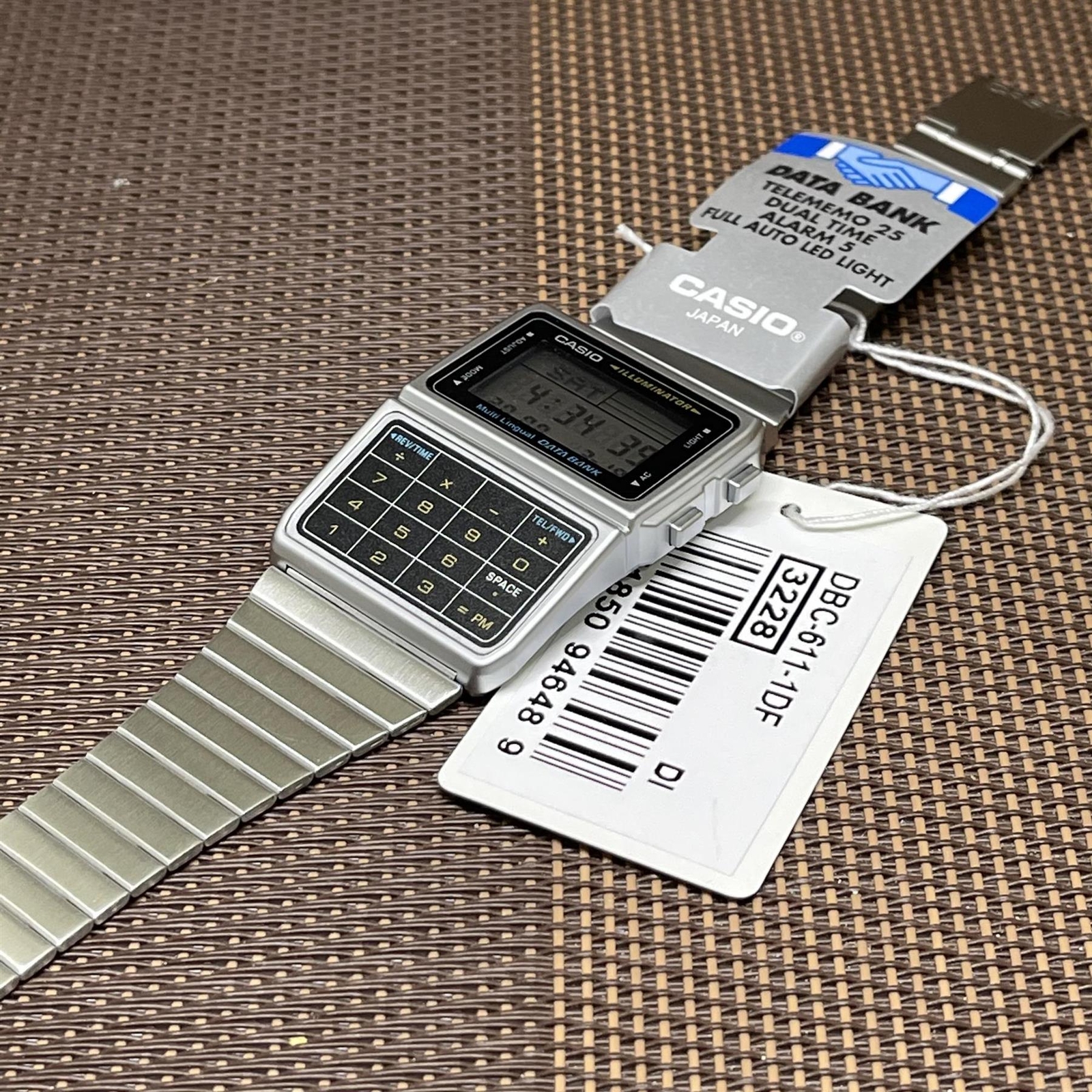 Casio DBC-611-1D Databank Men Calculator Alarm Stainless Steel Digital Watch