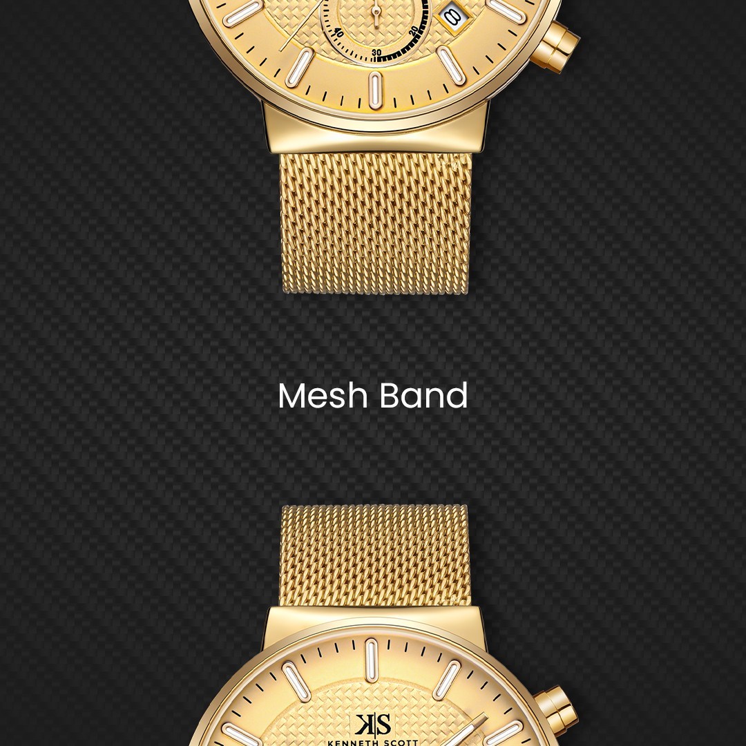 Kenneth Scott Men’s Multi-Function Casual Watch | Beige Dial, Gold Mesh Strap