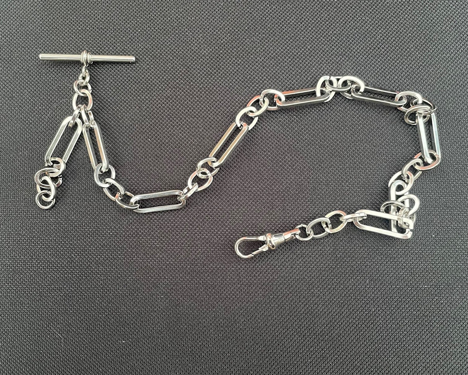 single albert trombone link silver plated albert pocket watch chain fob peaky