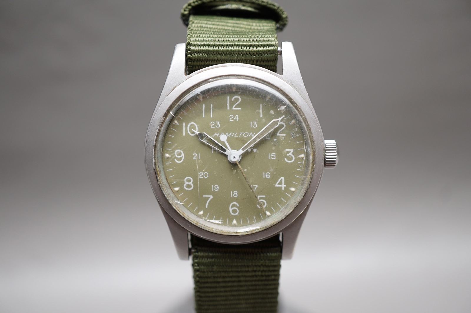 Vintage Hamilton Khaki Field H3 Olive Dial Handwound Mechanical Watch Original