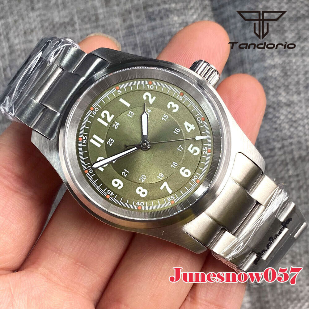 36MM Case Tandorio Green/Black/White Dial NH35 PT5000 Mechanical Men Watch Steel