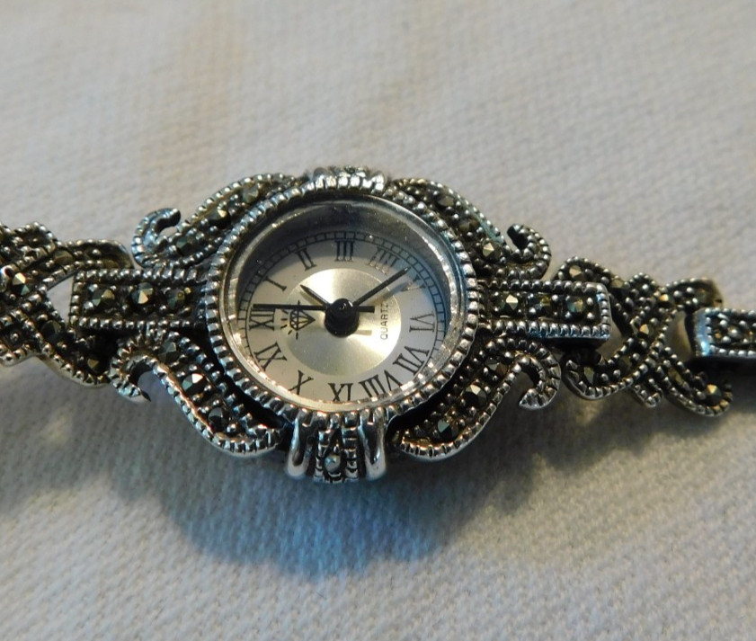Sterling Silver Marcasite Quartz Watch 925 Art Deco Style WORKS
