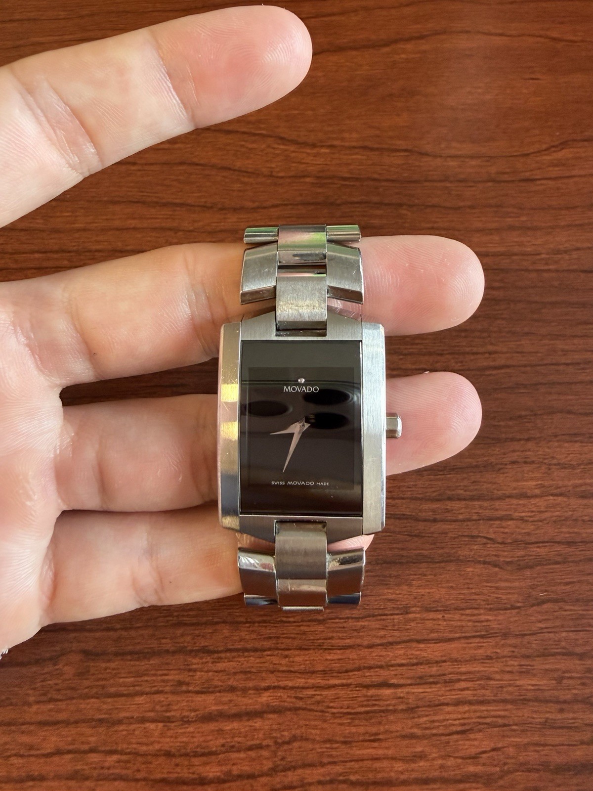 Movado Eliro Stainless Steel Silver Swiss Rectangle Watch 84-C1-455-A