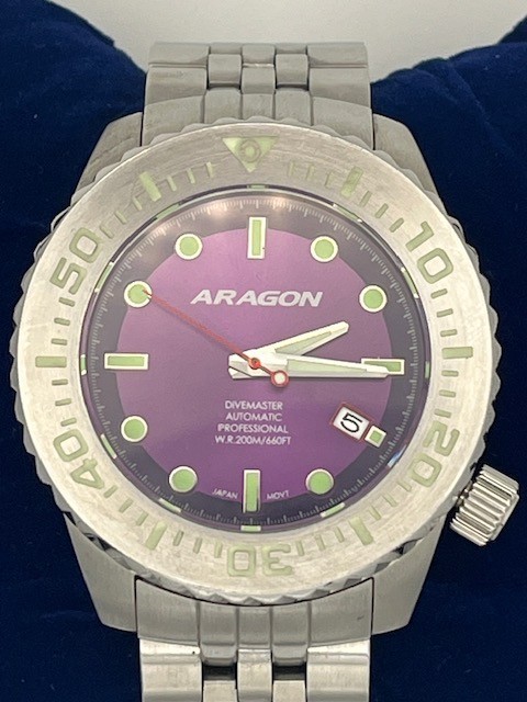 Aragon Divemaster Purple Dial NH35 Auto Dive Watch A481 Exhibition Back