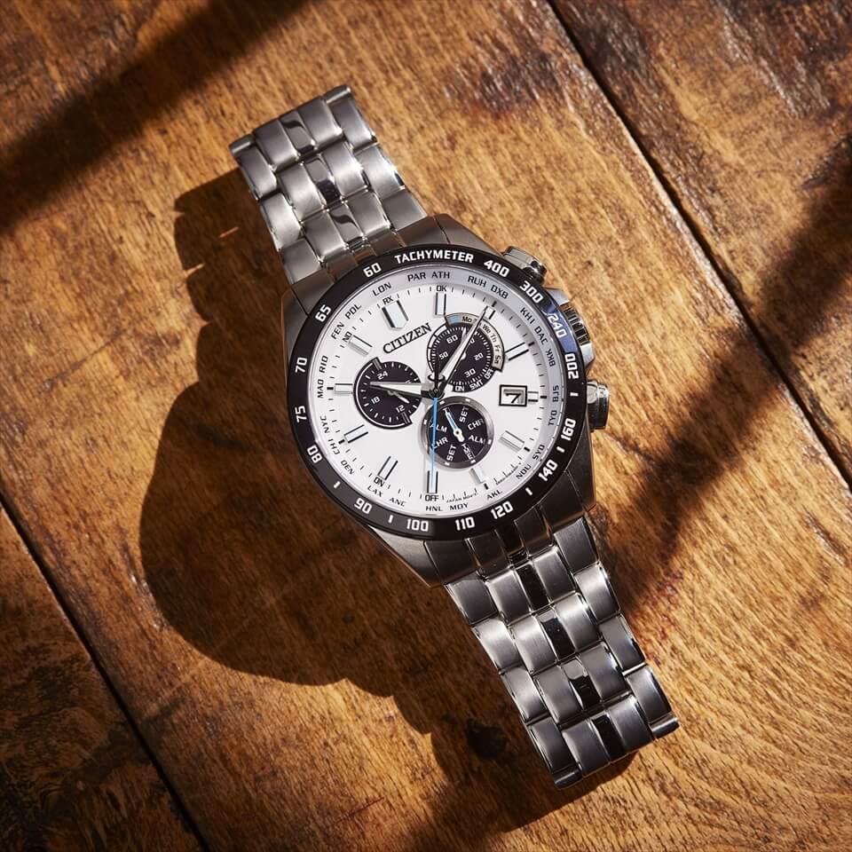 CITIZEN COLLECTION CB5874-90A Eco-Drive Chronograph Watch White Black PANDA