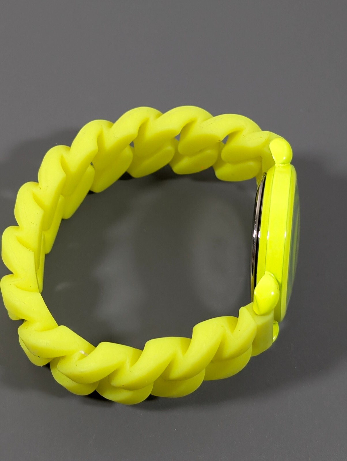 NYC Womens Bright Yellow Jelly Curb Chain Watch Silicone Rubber 6.5 inch 34mm