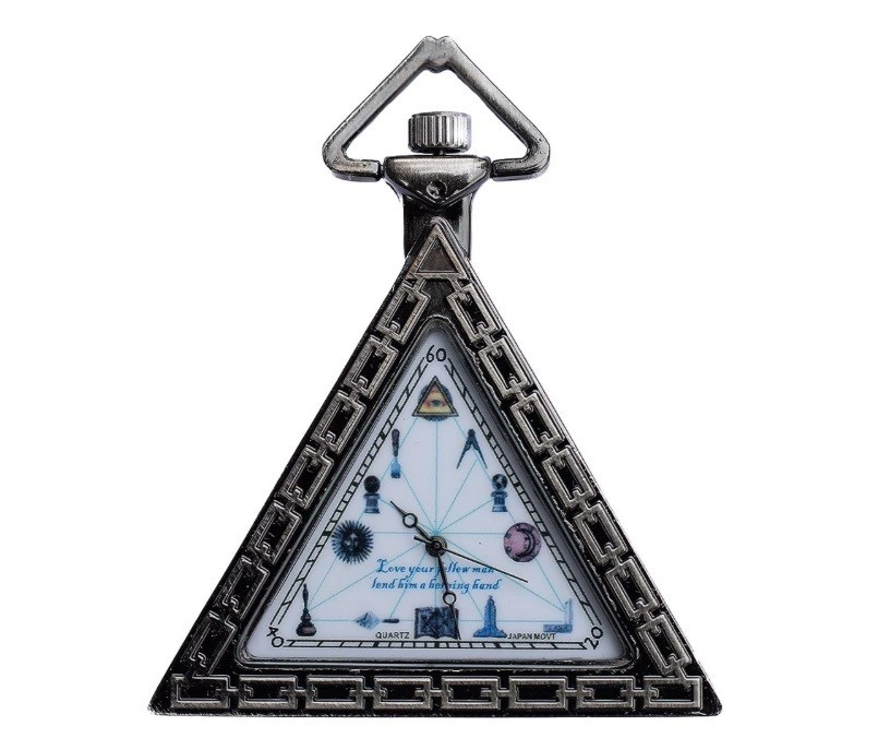 Masonic Triangle Pocket Watch with Chain & Gift Box – Freemason Symbol Dial