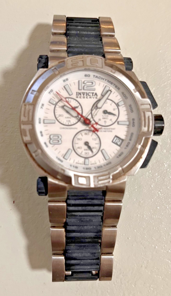 Invicta Reserve Men’s Watch – White Dial – Chronograph Style – Two Tone Black Br