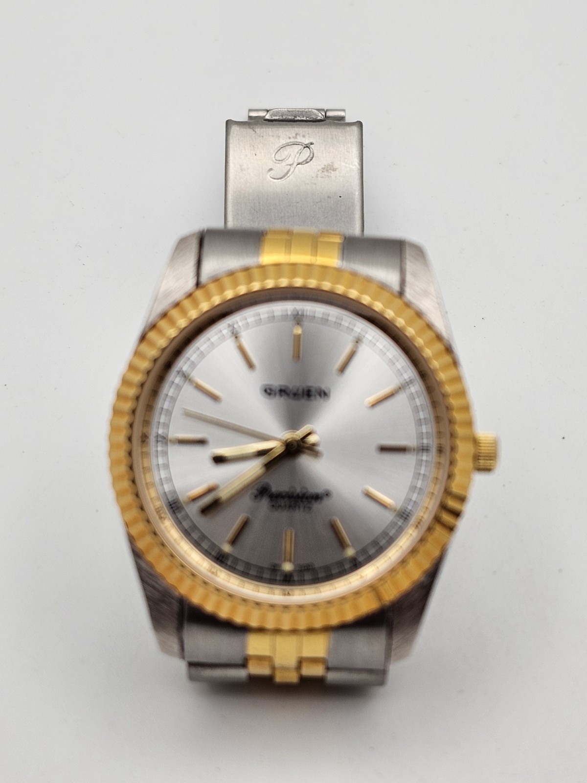 Vintage 1996 Gruen PRESIDENTIAL 3 Hand Men Quartz Watch Fluted Jubilee Twotone🔥
