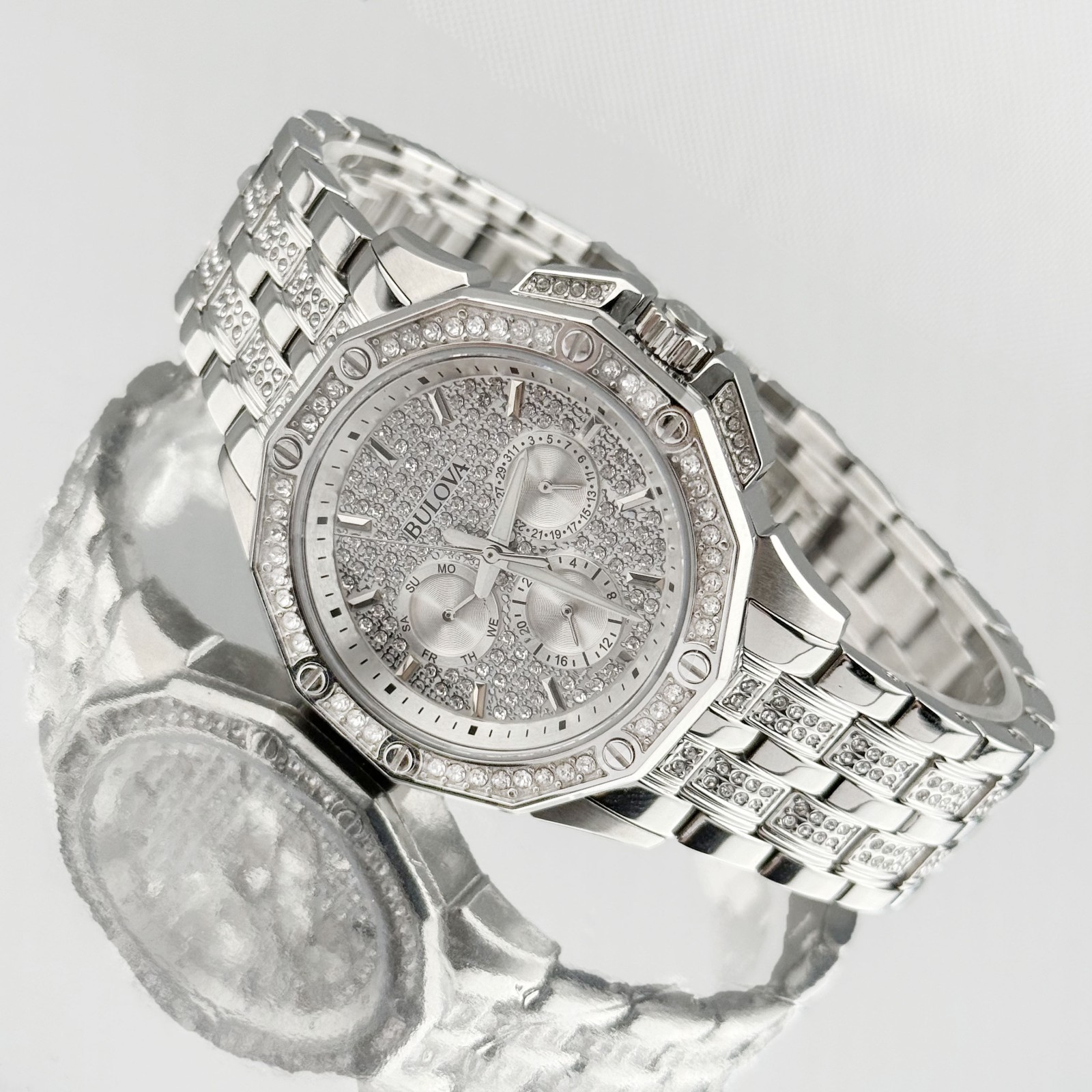Bulova Octava Chronograph Men’s Quartz Watch 41.5MM Pave Crystal Dial 96C134