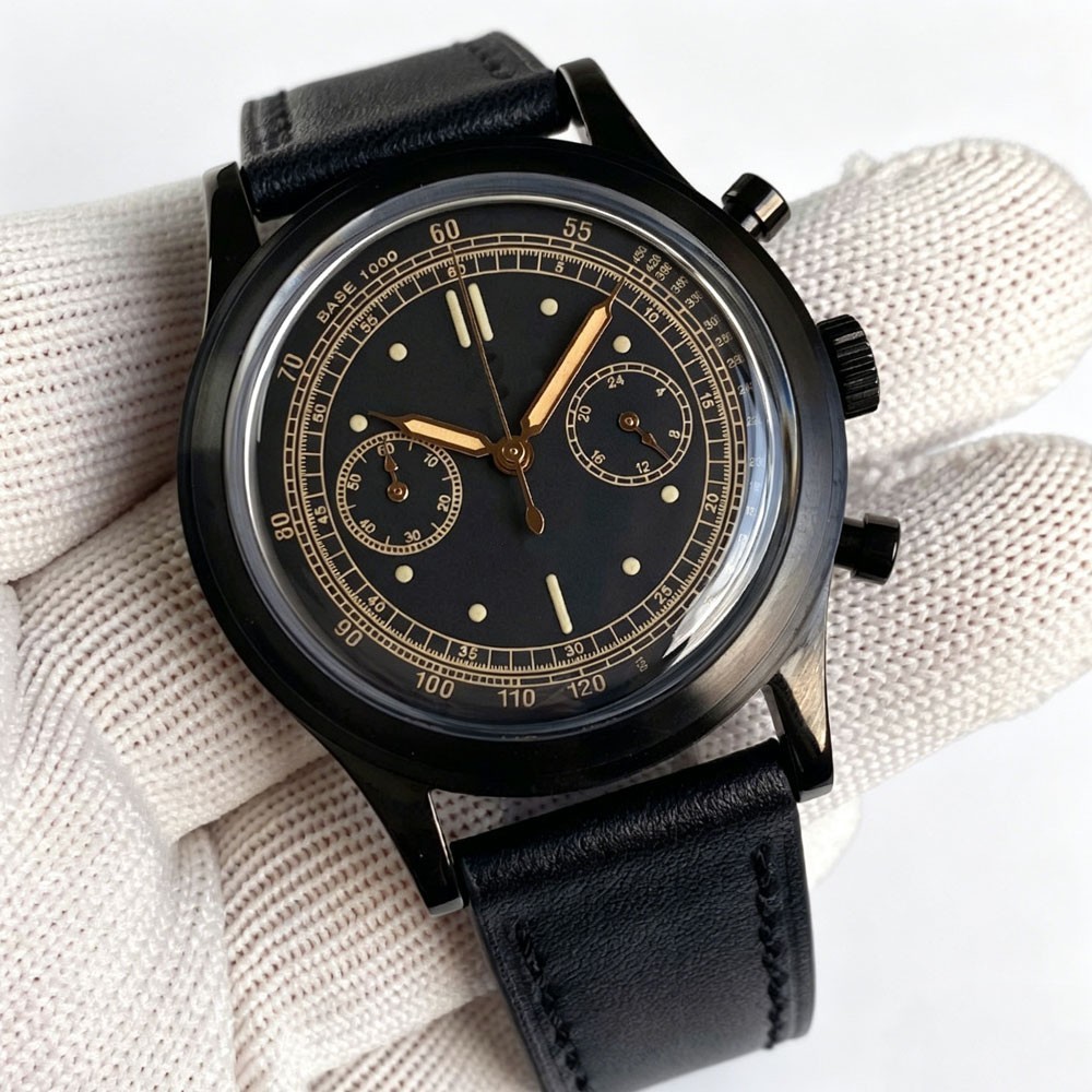 38mm Retro Men Watch Sport Miyota OS20 Movt Chronograph Quartz Arched Glass PVD