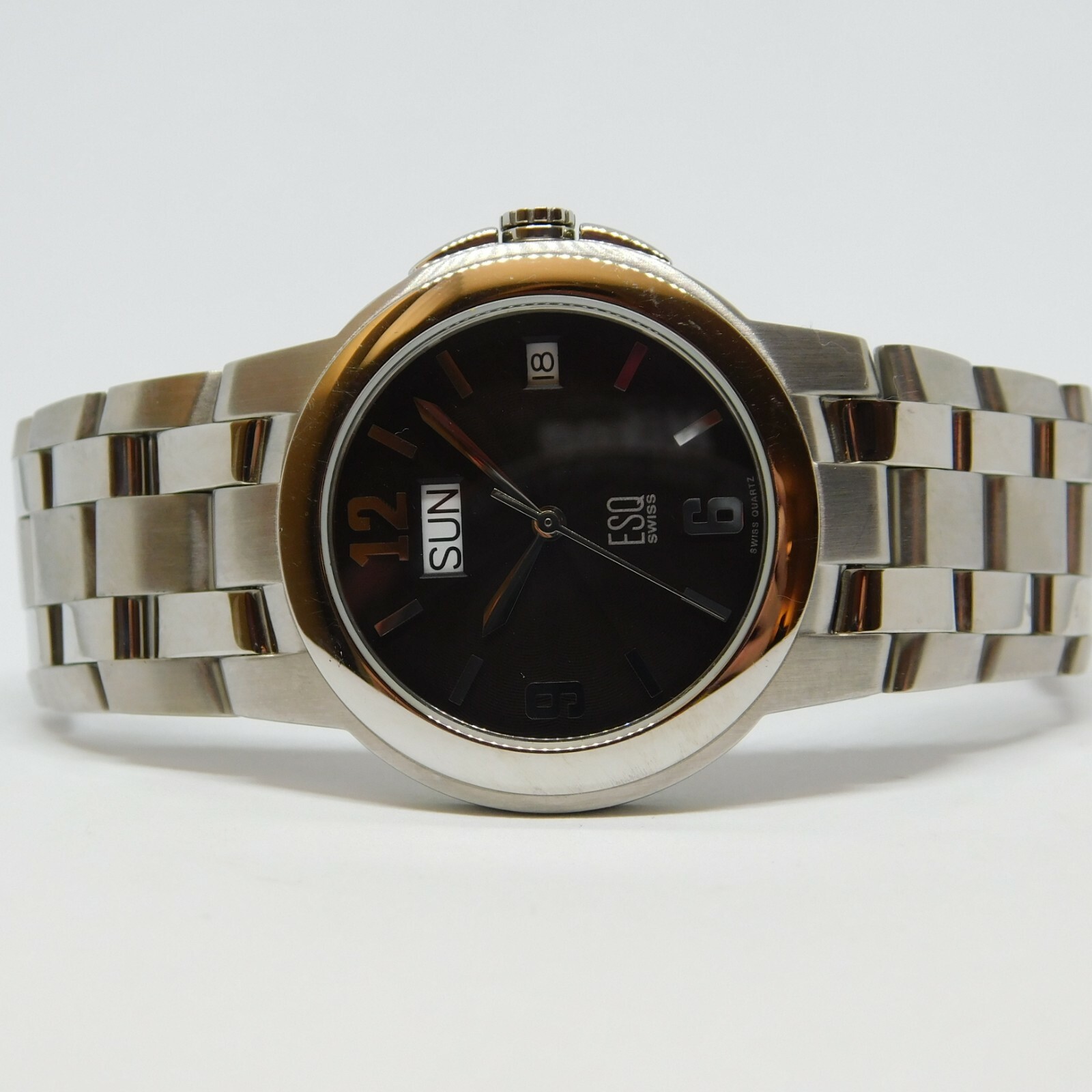 ESQ E5312 All Stainless Steel Quartz Analog Men’s Watch Sz. 7 3/4″ New Battery