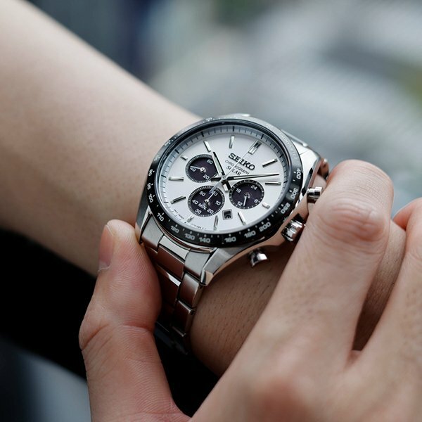 SEIKO SELECTION SBPY165 Panda Solar Chronograph Men’s Watch White Face Japan