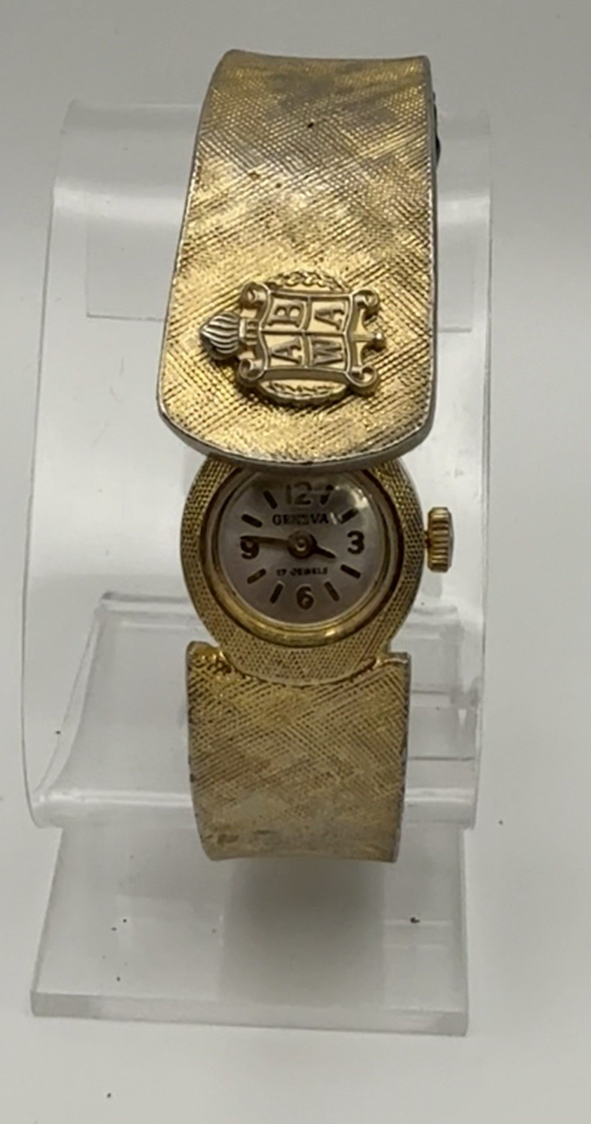 Womens Geneva Manual Mechanical 17 Jewels Gold Tone Bangle Silver Dial Watch