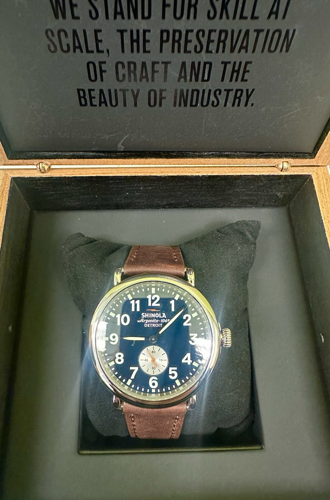 Shinola The Runwell Dark Blue Dial Brown Leather Strap Watch 41mm S0120224035
