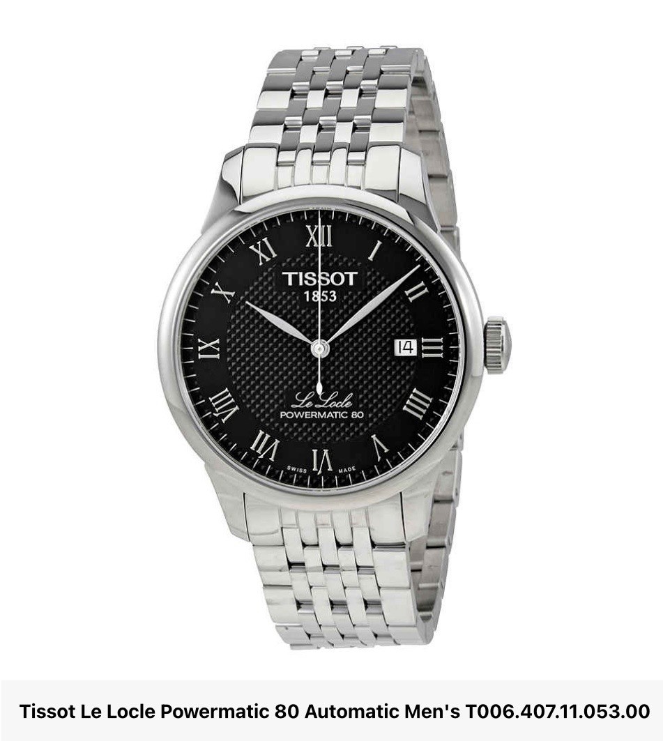 Tissot Le Locle Powermatic 80 Auto Black Dial Date Roman SS Bracelet 39.3