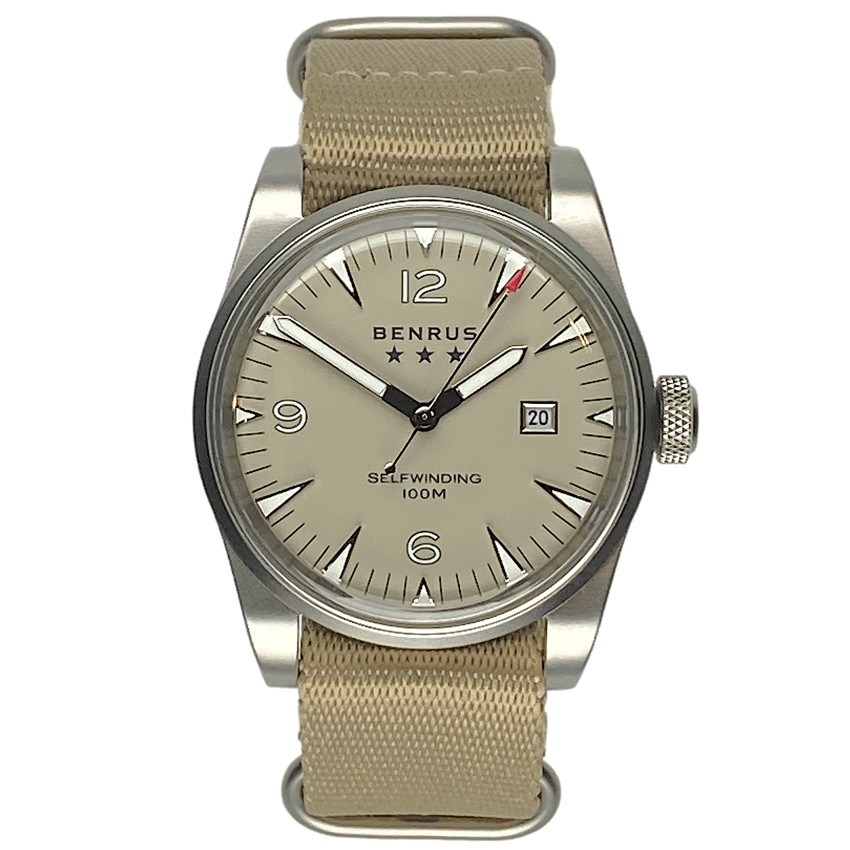 Benrus Classic C1-SB-BE-NT Tan Dial Stainless Steel Date 41MM Men’s Automatic