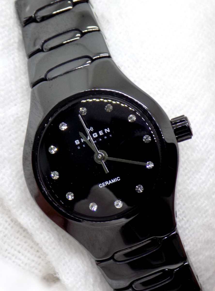 SKAGEN Denmark Ceramic 816XSWXC1 Quartz Diamond Markers Women’s Watch Sz. 5 3/4″