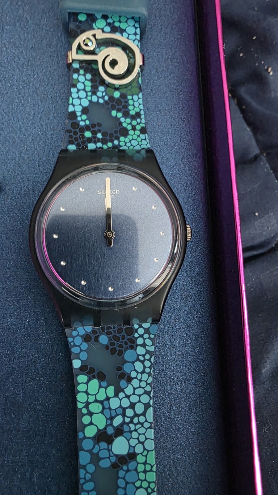 Swatch GZ320 Chamecrazy Blue Green Bubbles 925 Silver Chameleon Bracelet In Box
