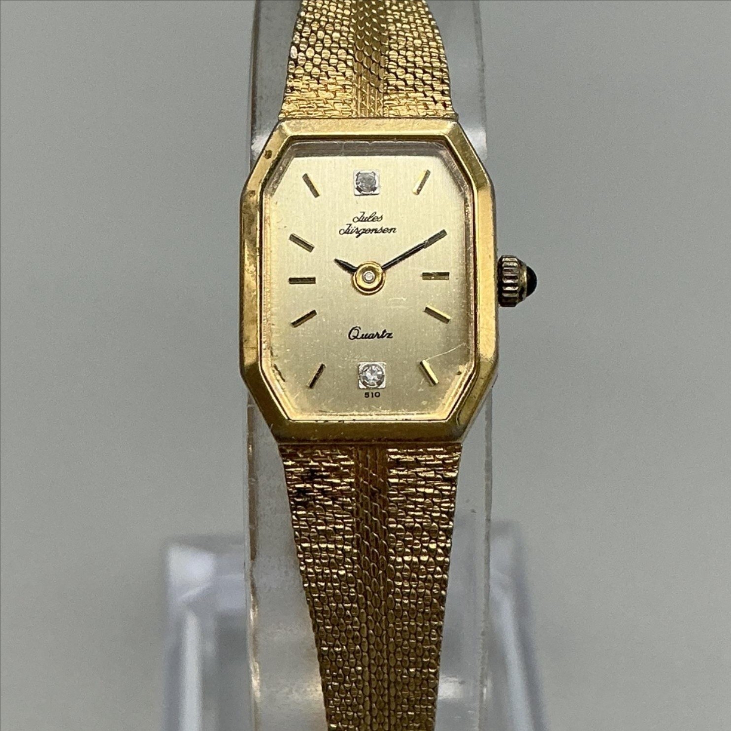 Vintage Jules Jurgensen Womens Watch 15mm Gold Tone Adj Bracelet New Battery