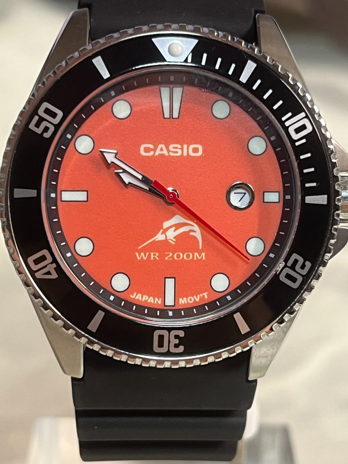 Watch Casio Duro MDV-106- MOD Orange Dial Luminous Green 200 Meter WR Date