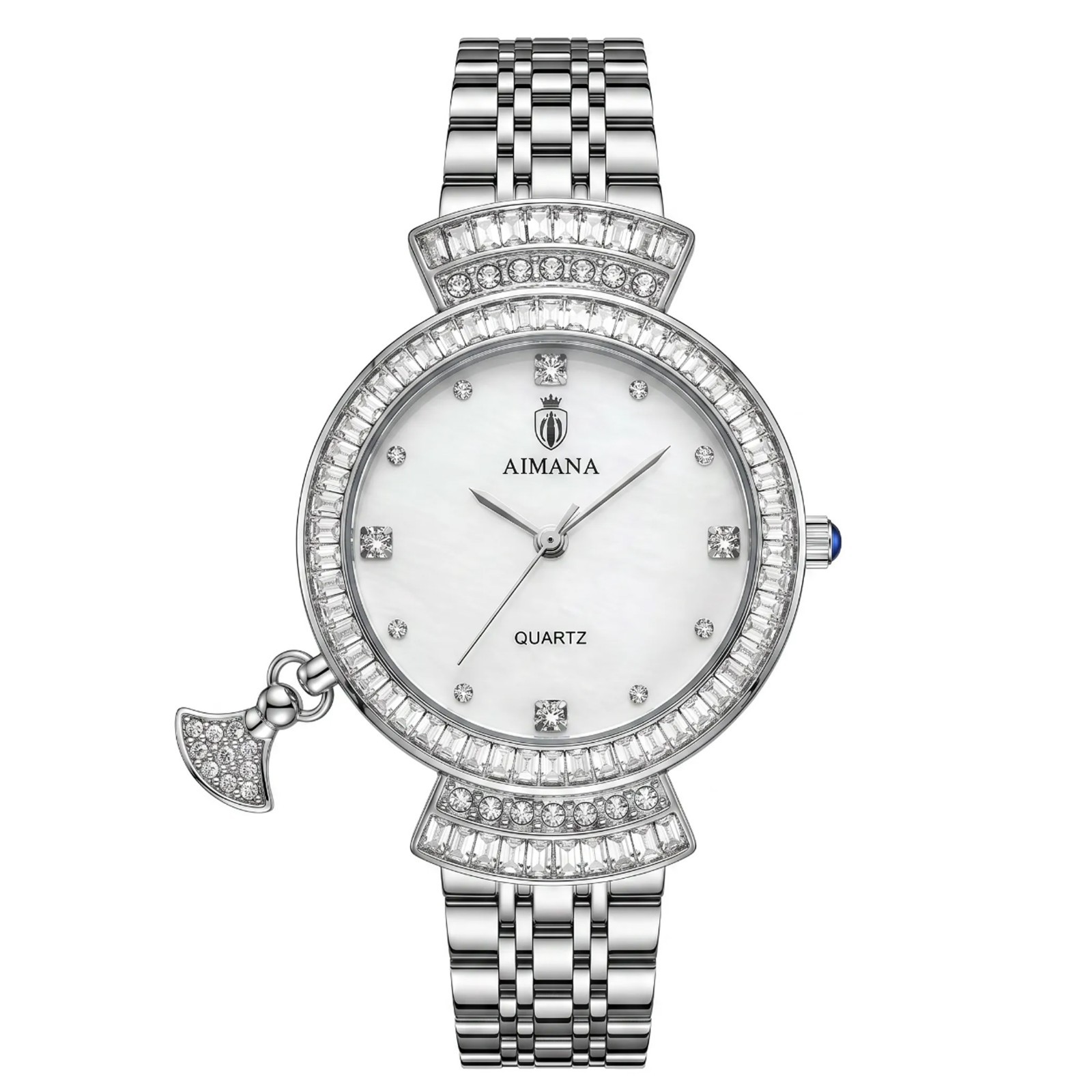 VORSEL Luxury Women’s Silver Bracelet Watch Round Rhinestone Holiday Gift