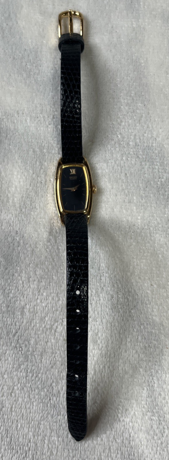 Women’s VTG Rare Rectangular Black & Gold Seiko Watch (Condition Unknown/As-Is)