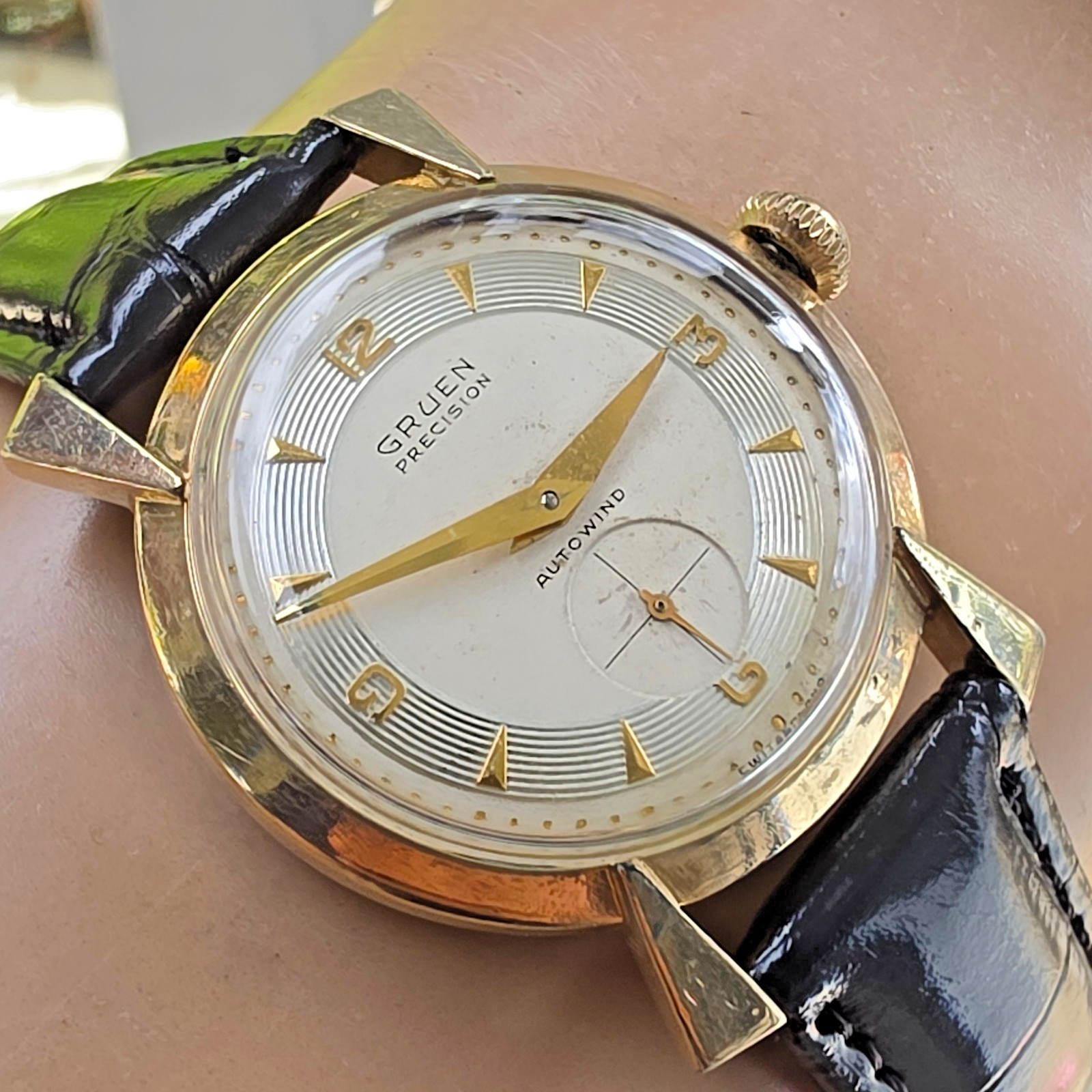 Vintage GRUEN men’s automatic watch 480/831 10K GF Concentric-circle dial 1952