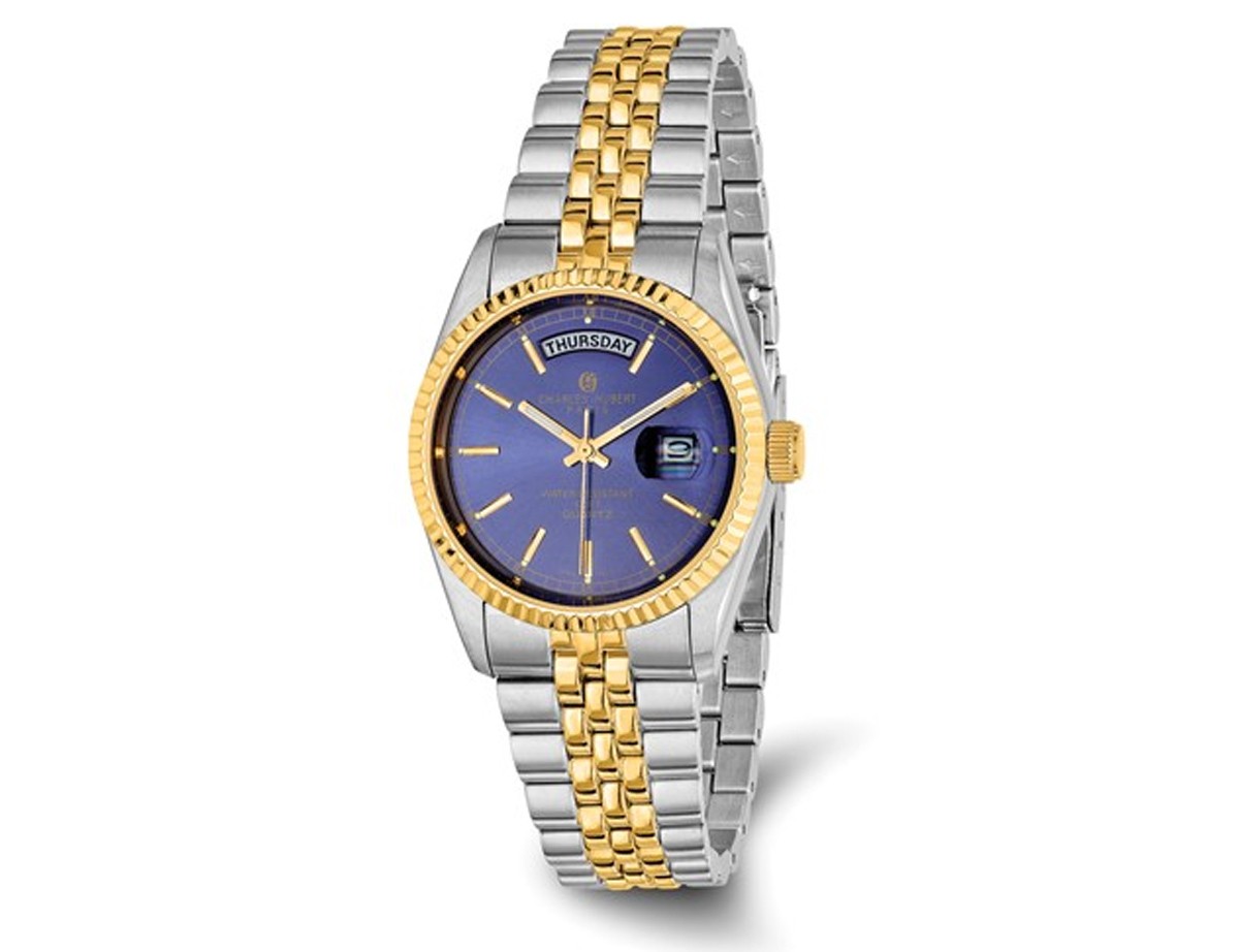 Mens Charles-Hubert Two Tone Stainless Steel Blue Dial Watch (36mm)