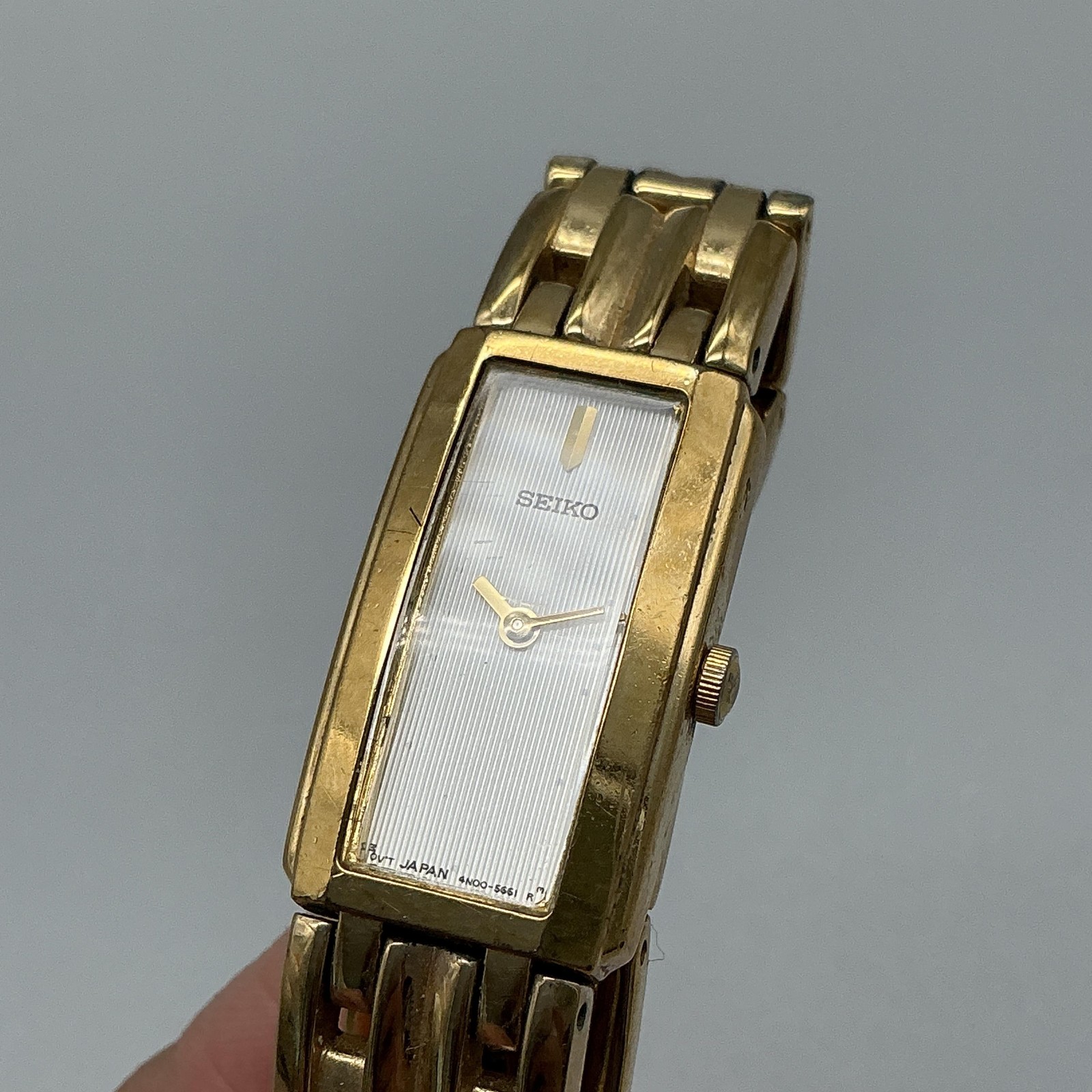 Seiko Womens Watch 15mm White Dial Gold Tone Bracelet 4N00-7089 New Battery 7.5″