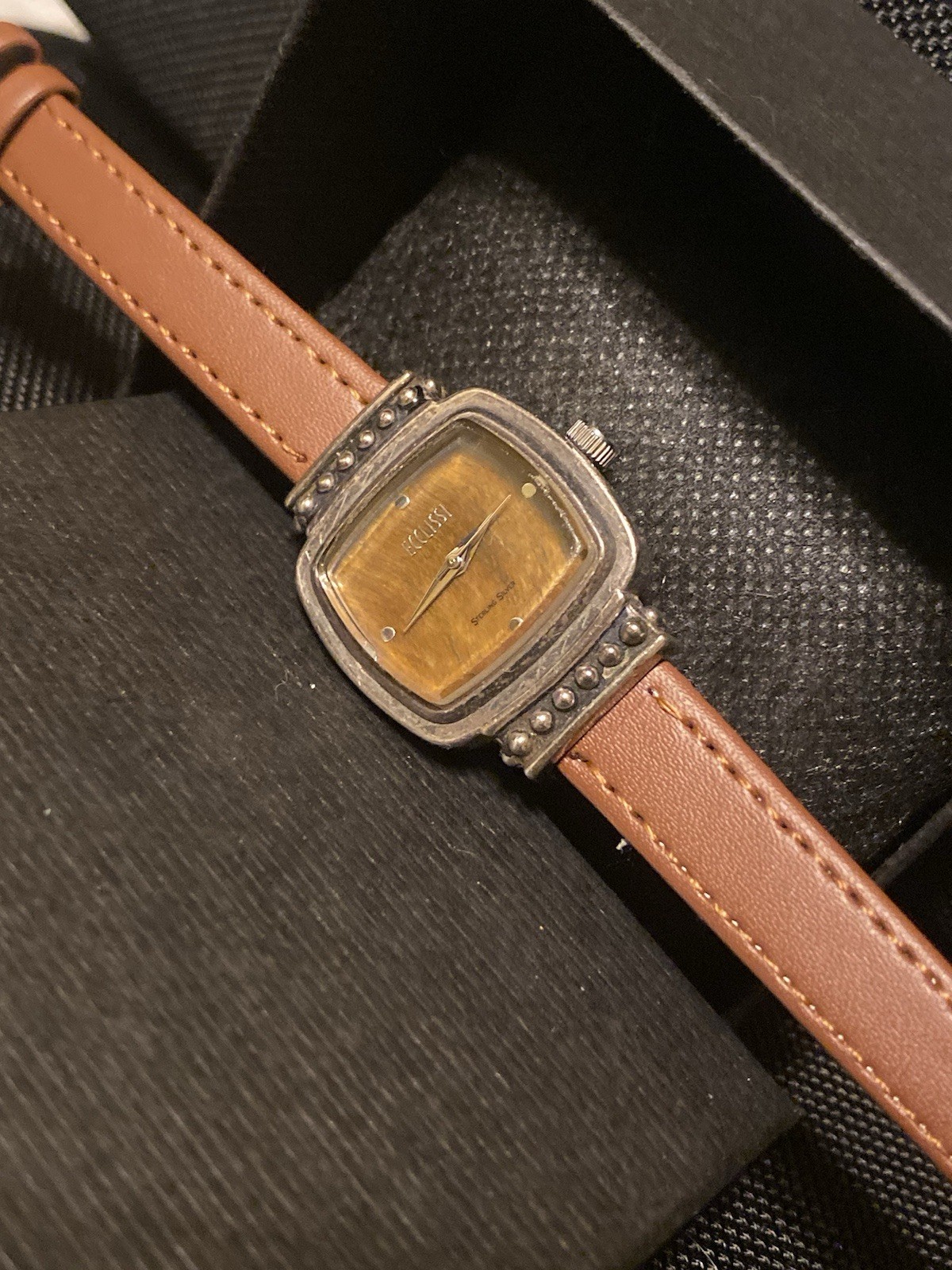 ECCLISSI Solid Sterling Silver .925 Watch & Brown Leather Band 24MM NEW Battery