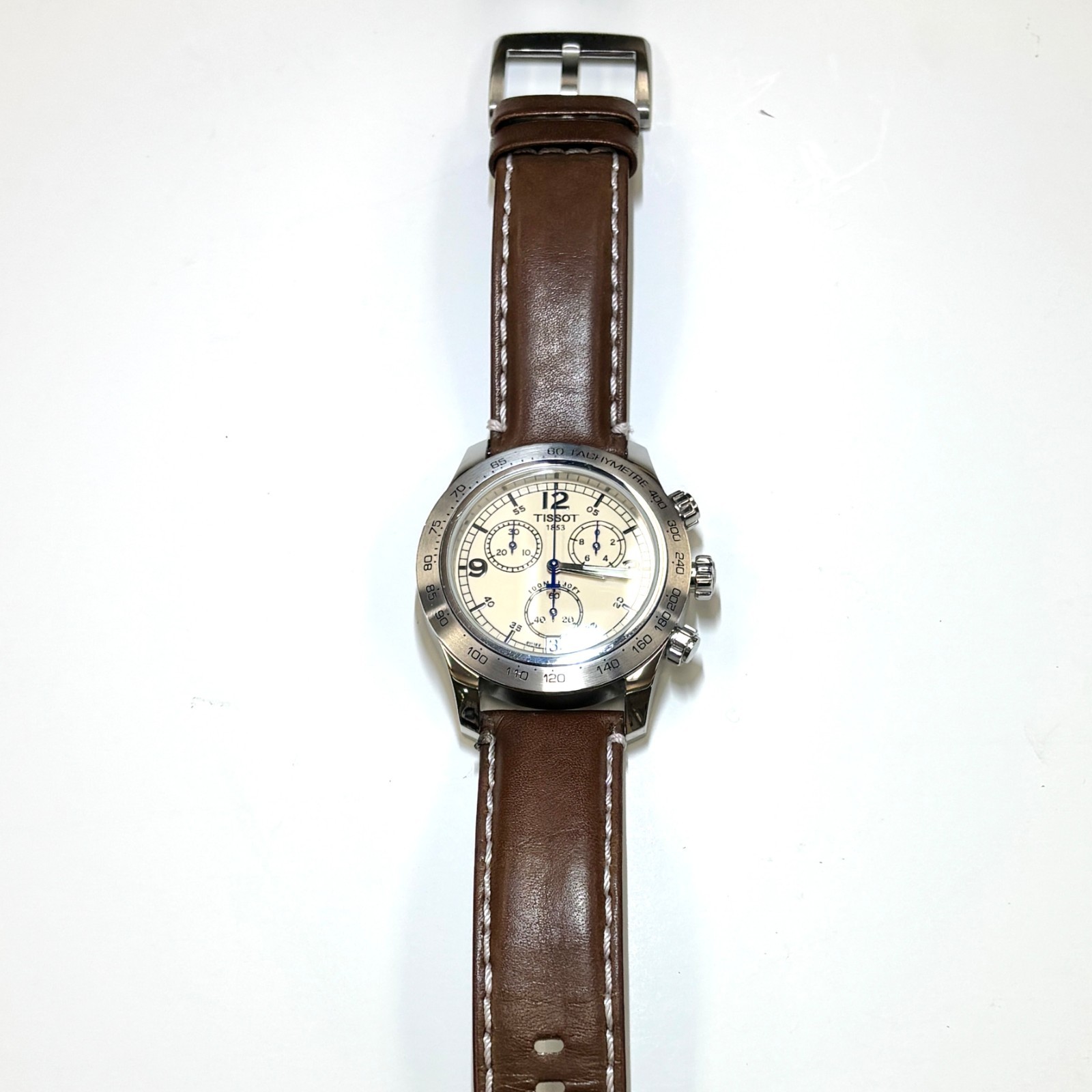 Tissot V8 Chronograph Men’s Watch S762N/862N Ivory Dial Bundle – 2 Straps