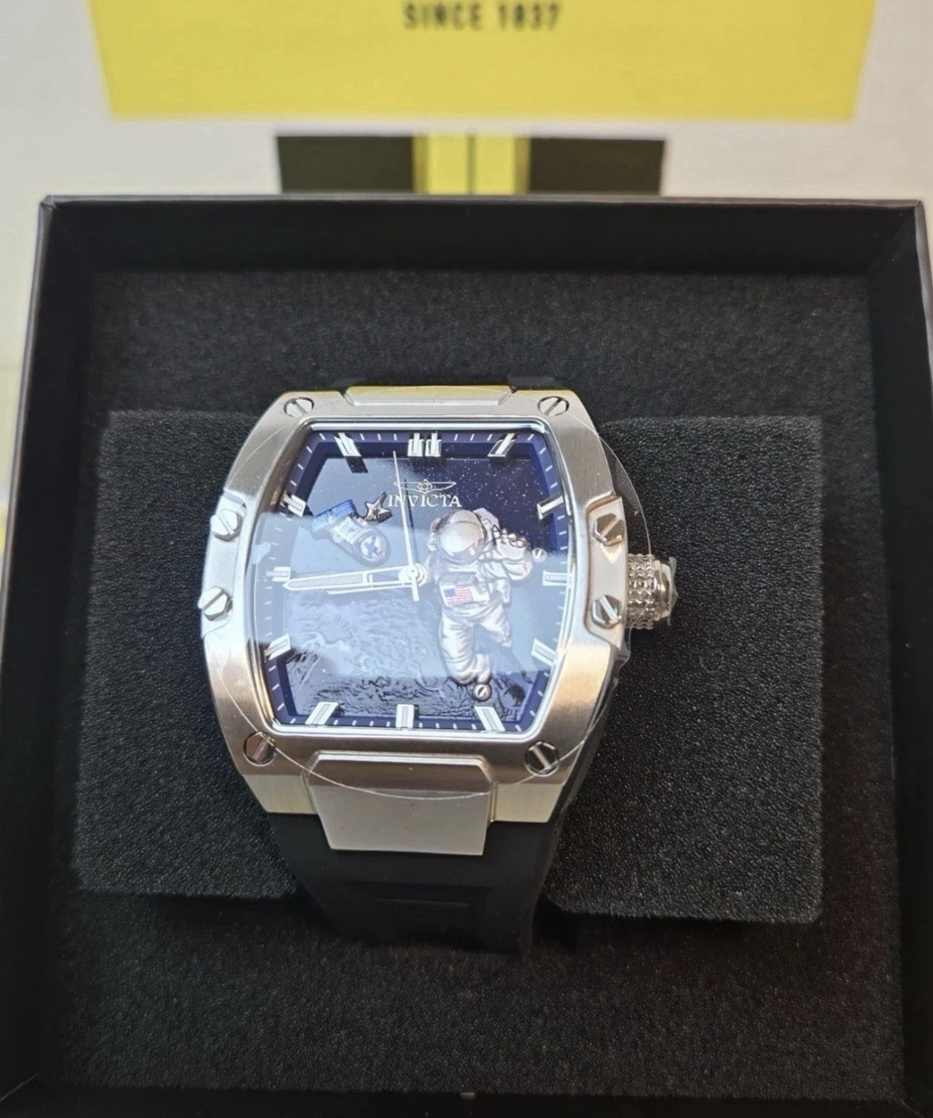Invicta S1 Rally Moon Lander Artemis II 43mm Quartz Blue Dial Black Silicone Box