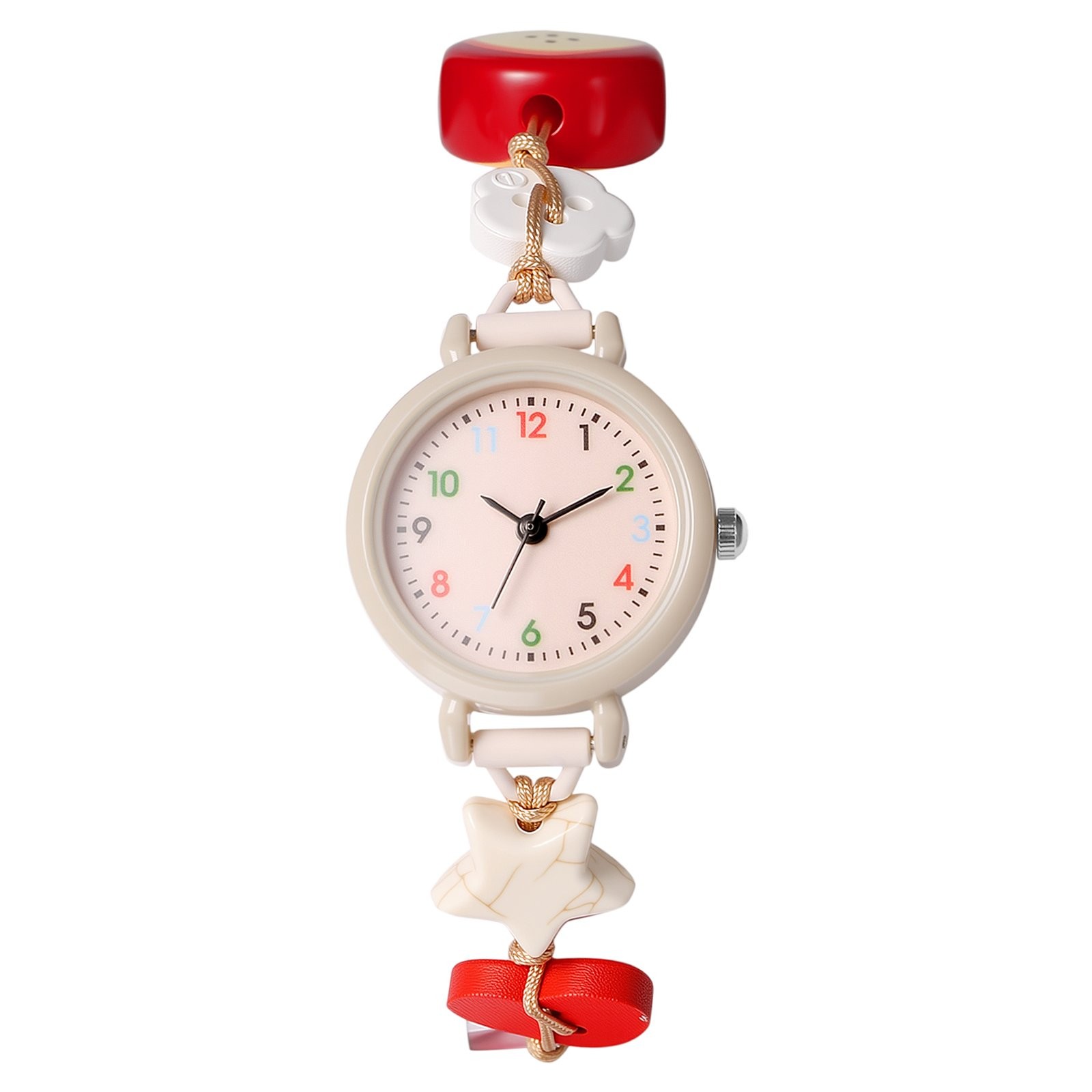 Women Teens Strawberry Analog Quartz Watch Elastic Rope Bracelet Wriswatch