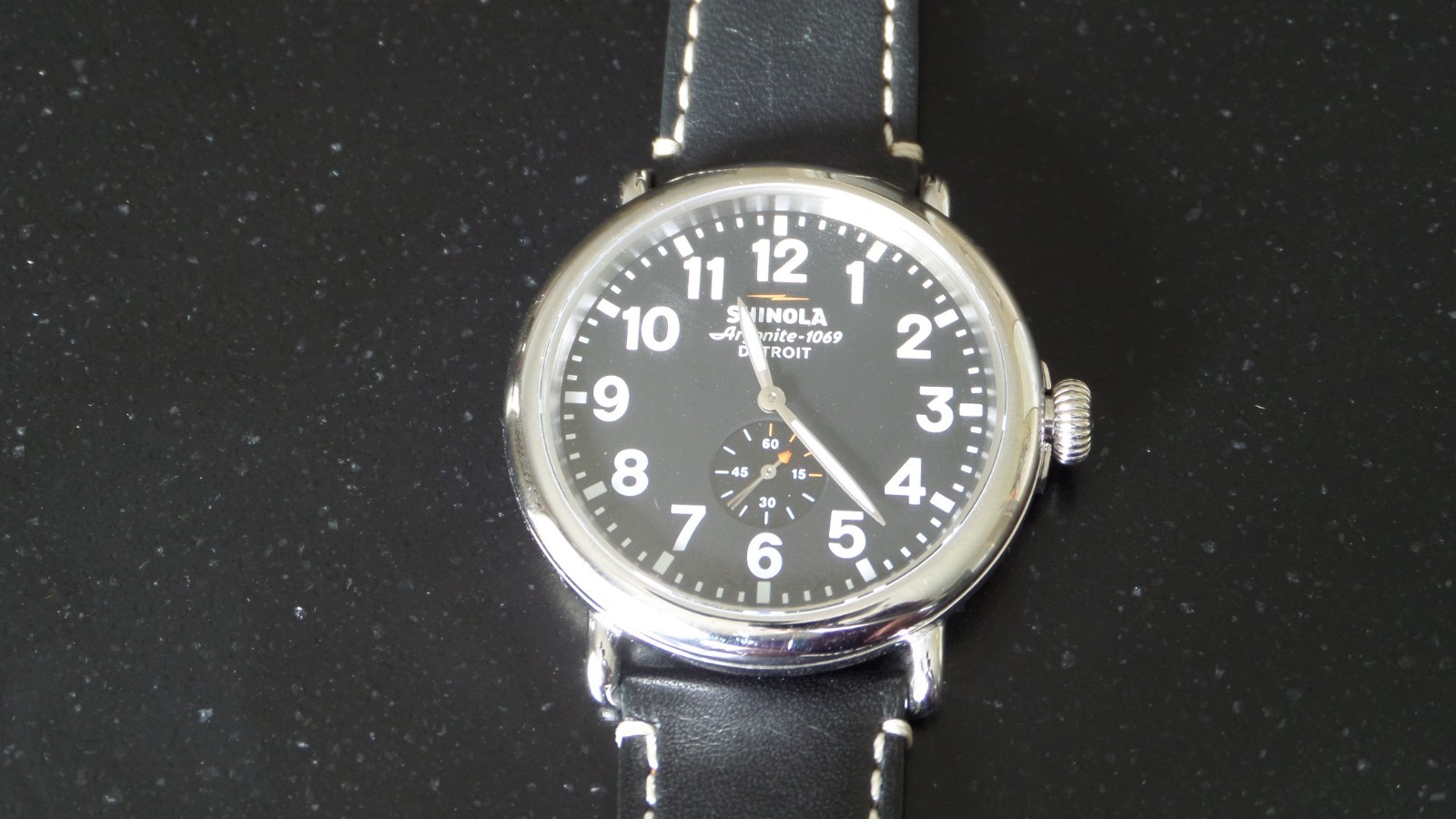 Shinola Runwell Men’s Watch. Black face, black leather wristband. Excellent!