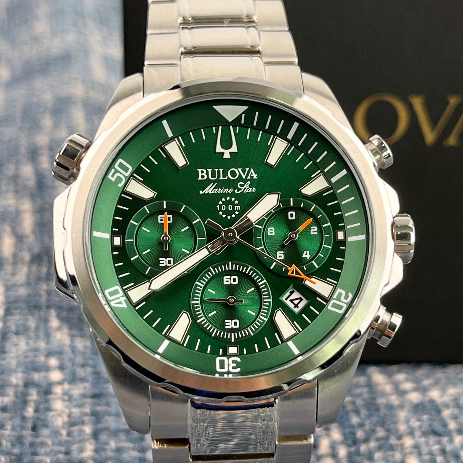 Bulova Marine Star 96B396 Green Dial Stainless Steel Chronograph Men’s Watch