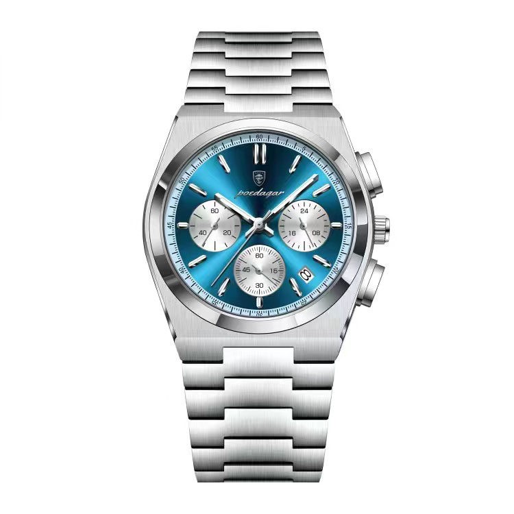 Thin Business Sports Men Watch 3 Sub‑dial Luminous Stainless‑Steel Strap