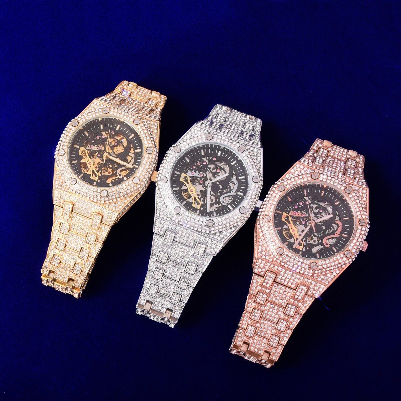 18k 925 Silver Plated Men’s Mechanical Dial Luxury Fully Iced Wrist Watch