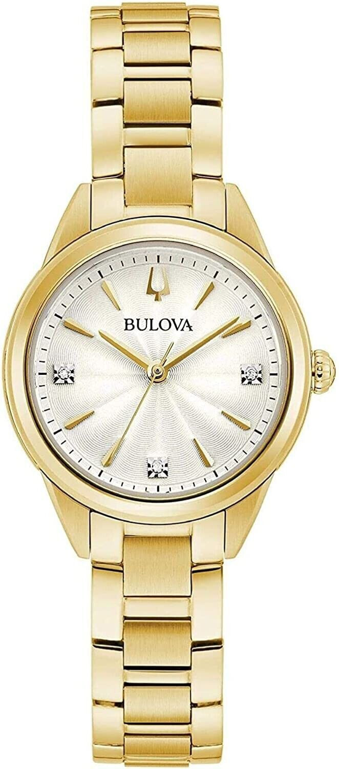 Bulova 97P150 LADIES WATCH Sutton Quartz Diamond Gold Silver Dial NEW WITH TAGS