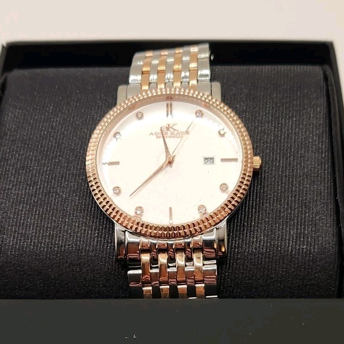 Adee Kaye Swiss movement, Austrian crystal Accent, Two-Tone Wristwatch Rose Gold