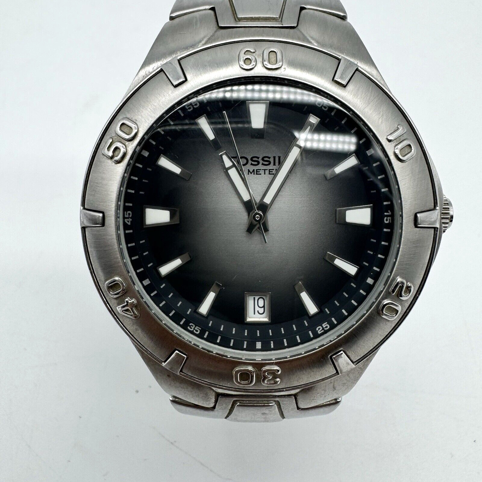Fossil AM-3816 Men’s Watch Quartz Mineral Crystal Stainless Steel Silver Grey