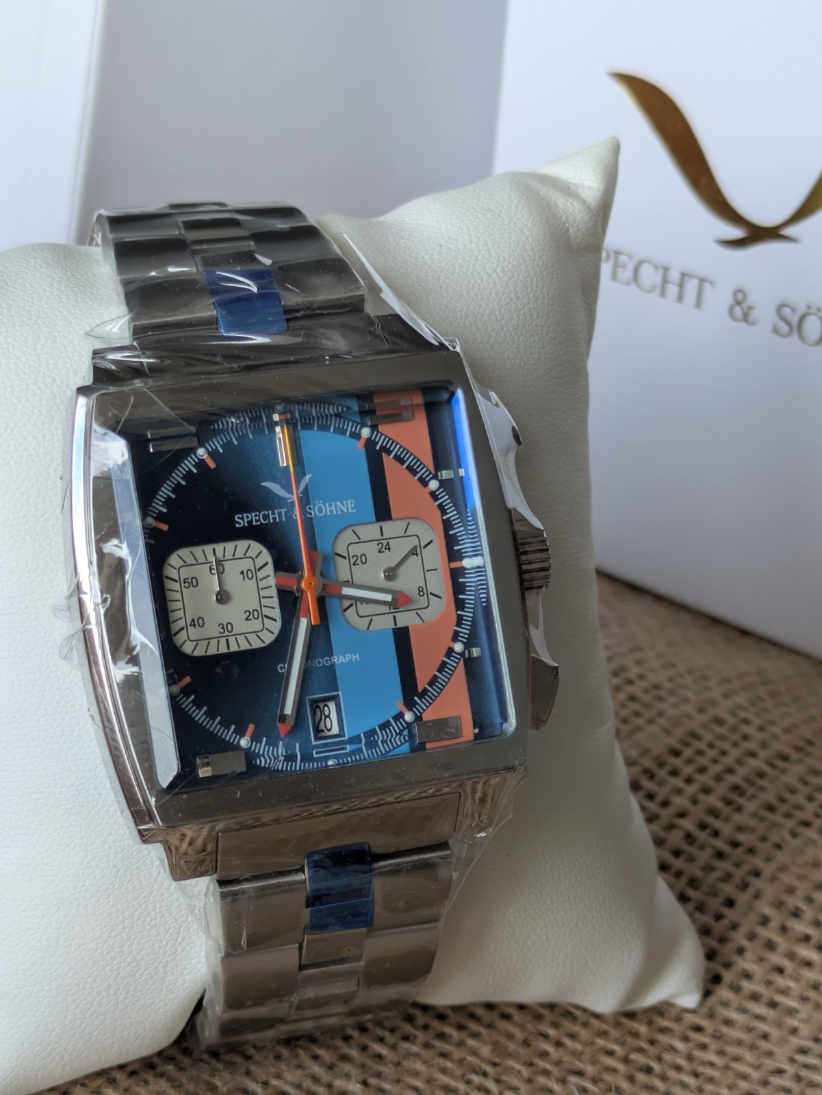 New Specht & Sohne blue chronograph watch mens mecha-quartz with Seiko mechanism