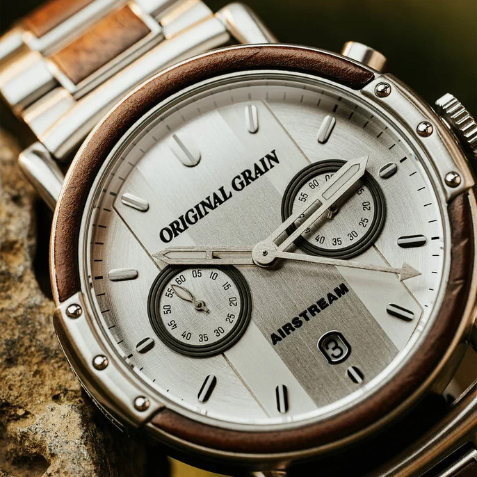 Original Grain Airstream Silver Chrono 44mm MSRP $299 🔥New🔥