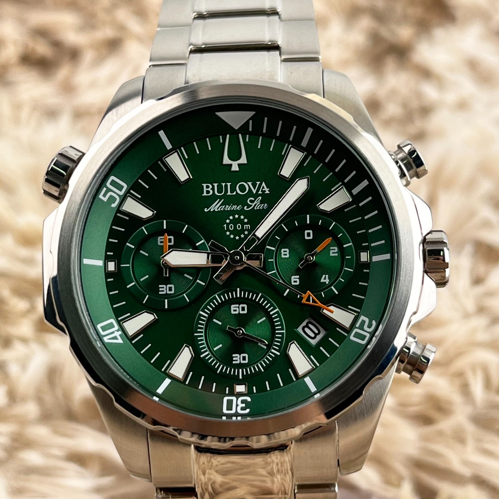 Bulova Marine Star Green Dial Chronograph Stainless Steel Men’s Watch 96B396