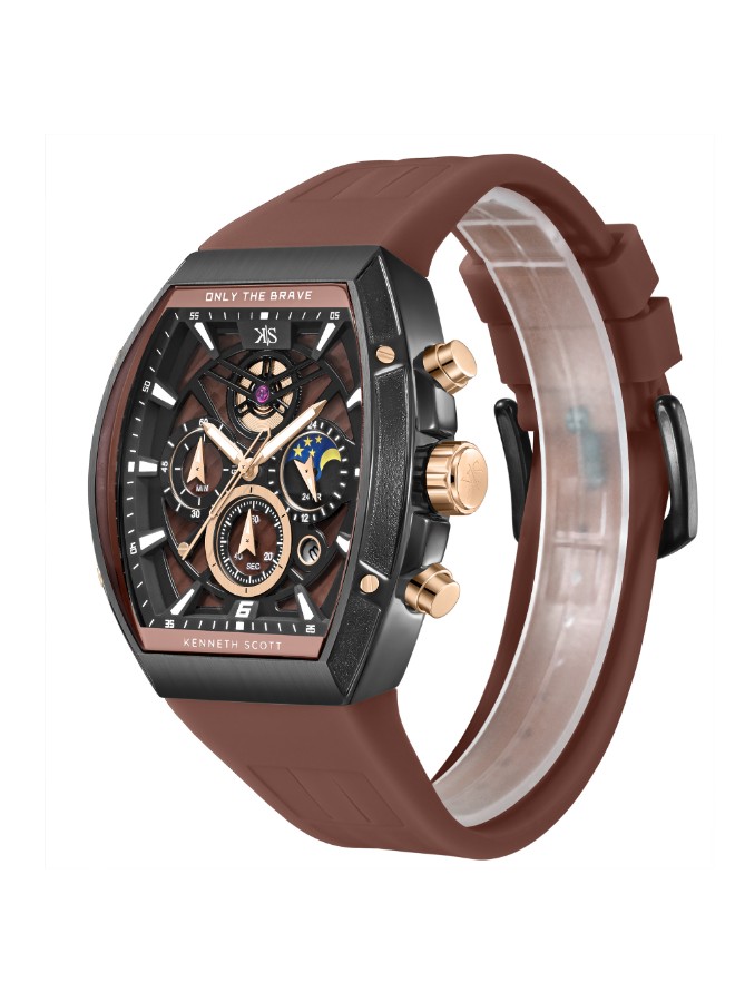 Kenneth Scott Men’s Chronograph Watch | Brown Dial, 44mm, 30 m (3 ATM)