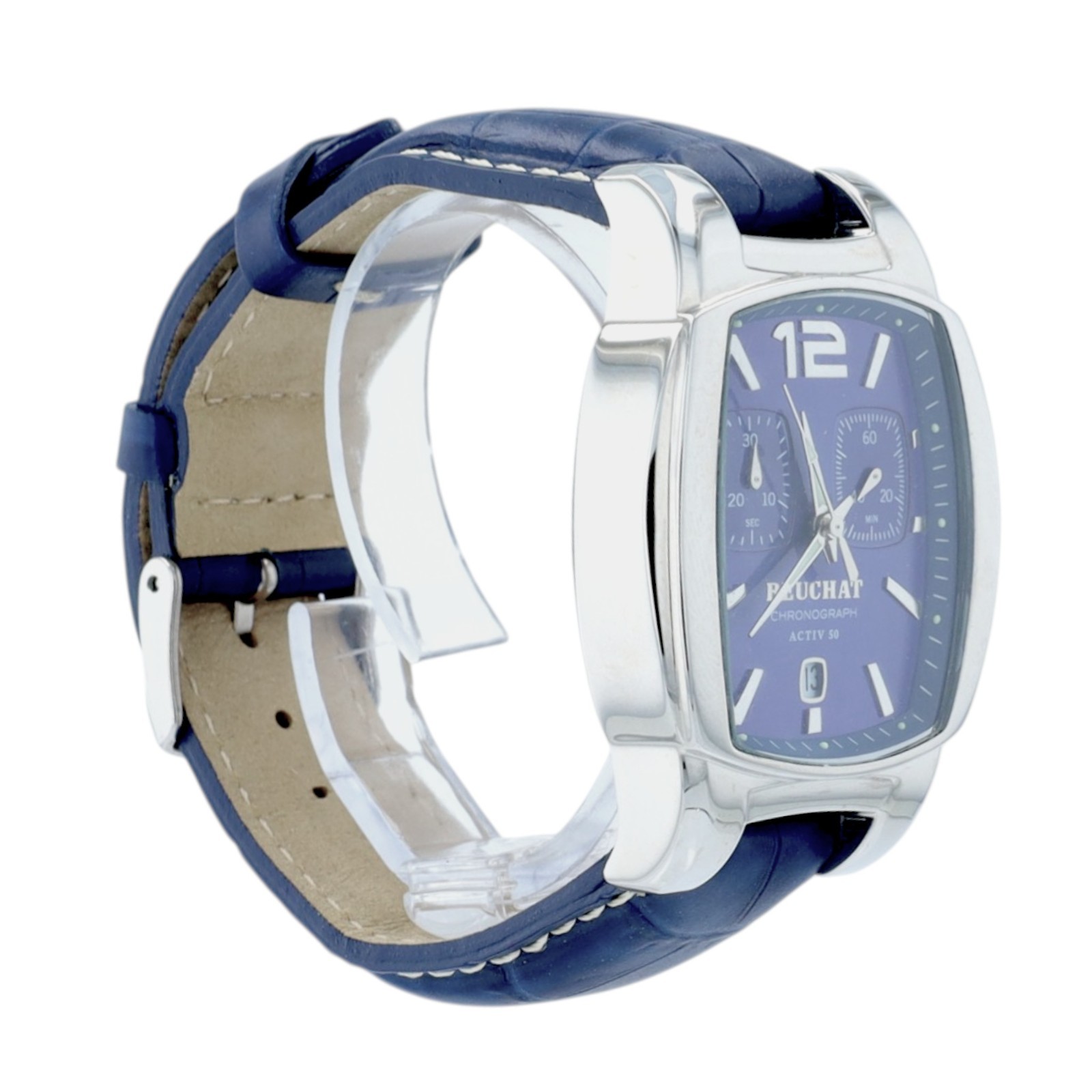 Beuchat Activ 50 Mens Chronograph Watch Blue Dial Swiss Steel 200M Date Quartz